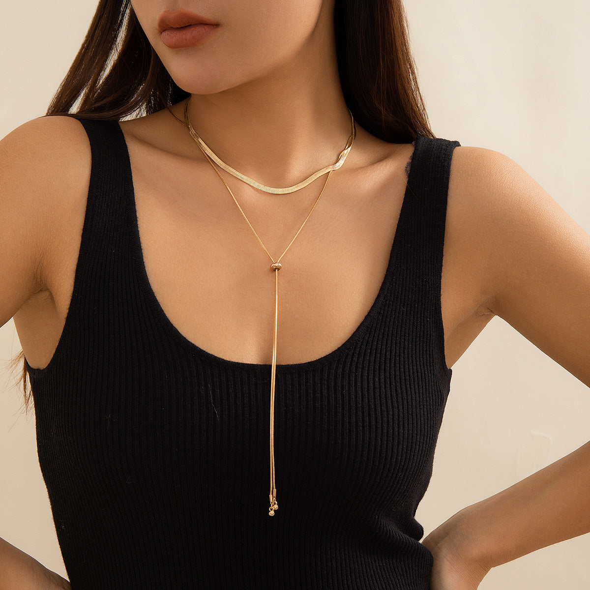 Cross-border Long Snake Bone Chain Necklace with Layered Winding Design