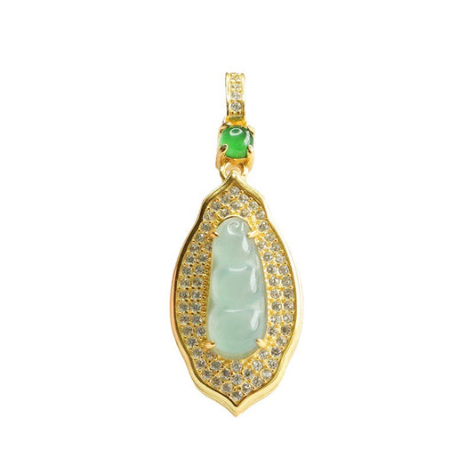 Sterling Silver Jade Pendant Necklace with Zircon Accent