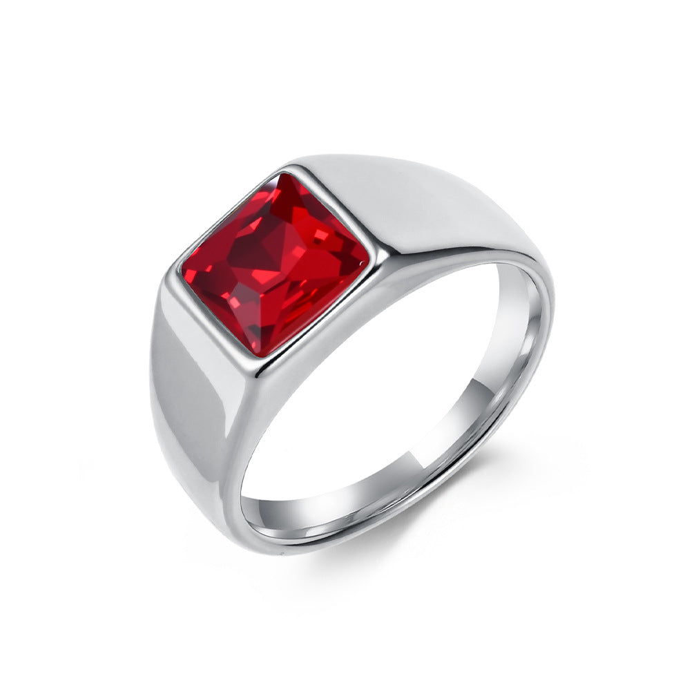 Planderful Stainless Steel Zircon Ring Inlaid Red Zircon Retro Kropunk For Men Unisex
