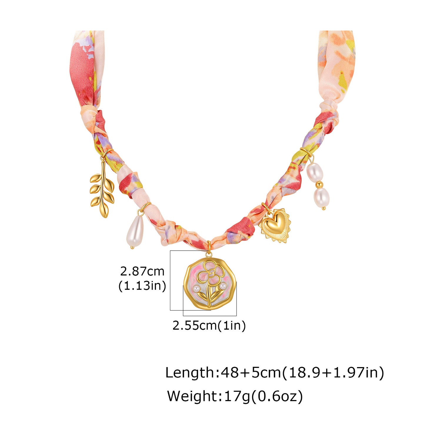 European – American Bohemian Stainless Steel Imitation Pearl Sunflower Printing Silk Necklace