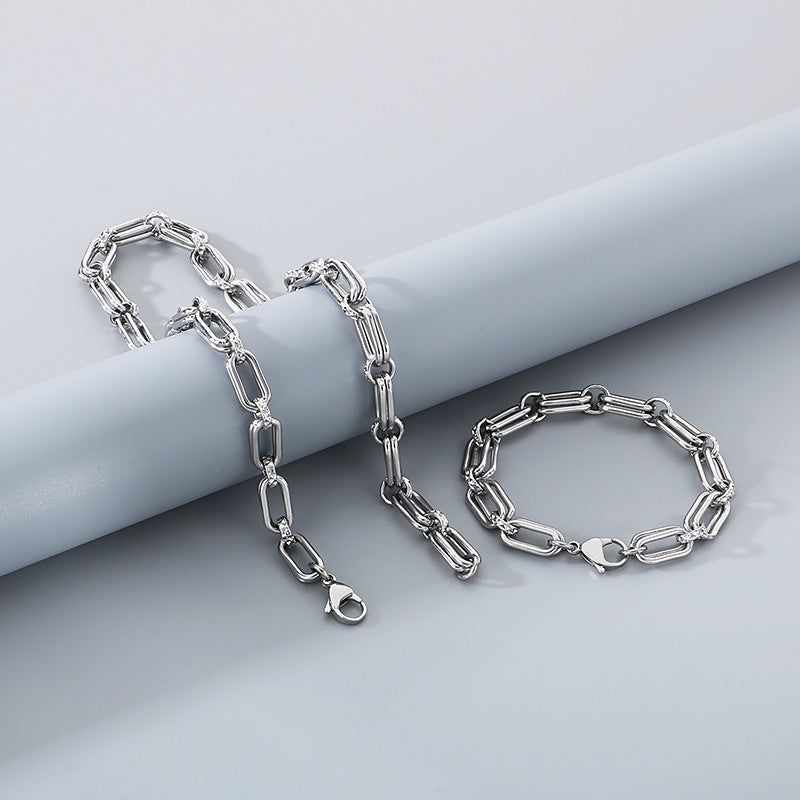 Stainless Steel Mens Necklace O Chain Double Circle Oval