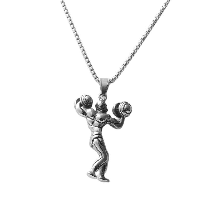 Trendy Men's Titanium Steel Dumbbell Pendant Necklace - Retro Fitness Jewelry