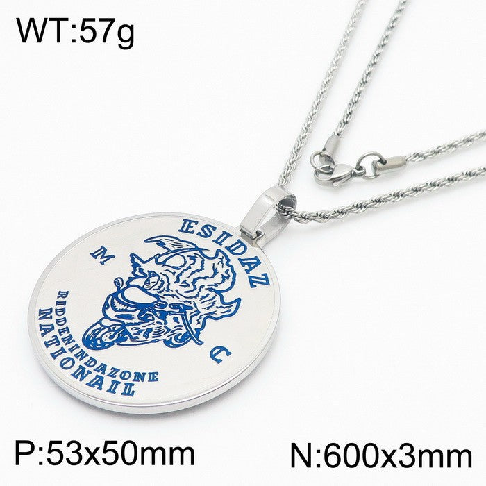 Punk-Inspired Engraved Reflective Blue Titanium Steel Necklace for Men by Planderful