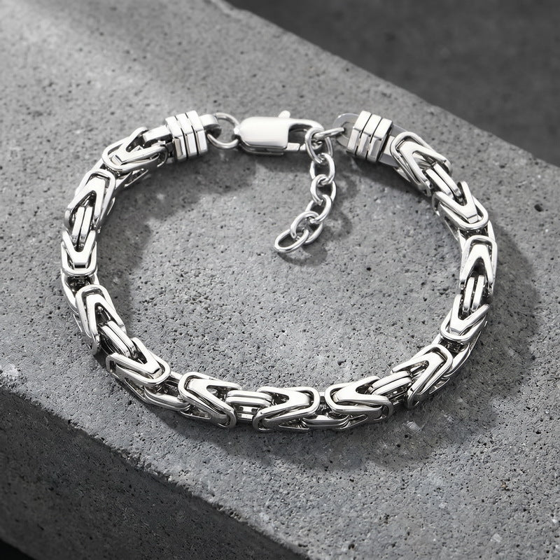 Byzantine Titanium Steel Bracelet – Hip Hop V-Shaped Emperor Chain 6mm Stainless Steel