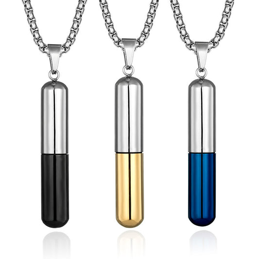 Planderful Personalized Pill Perfume Pendant Necklace Titanium Steel Fashion Punk Fans