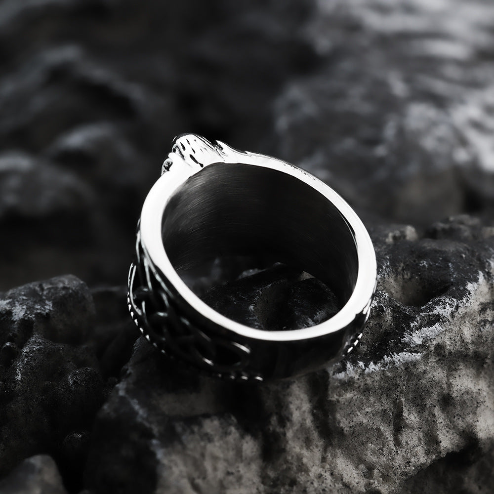 Nordic Vintage Stainless Steel Men's Ring Viking Quake Style