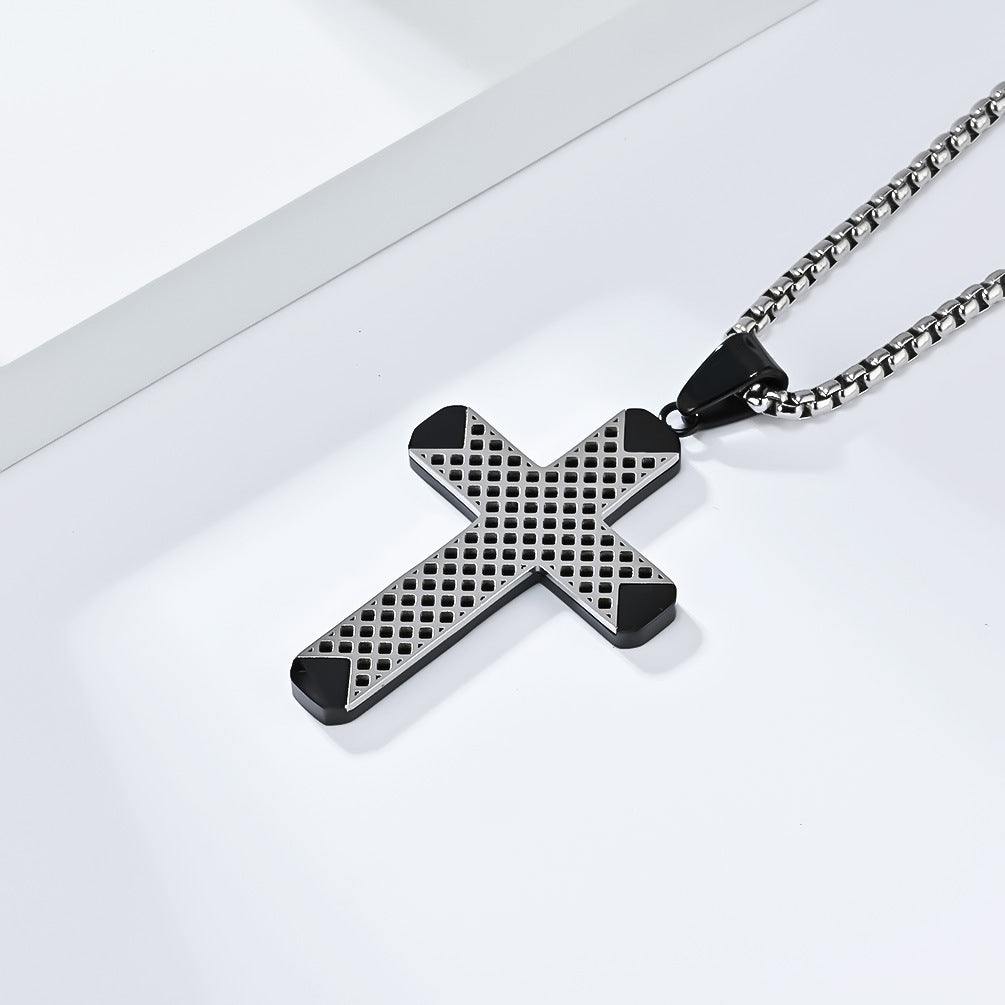 Planderful Titanium Cross Necklace For Men Dual Color Steel Pendant Premium Durable Everyday Wear