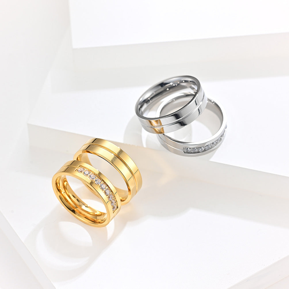 Planderful Titanium Steel Zircon Couple Ring Unisex Wedding Engagement Durable Fade Resistant Jewelry