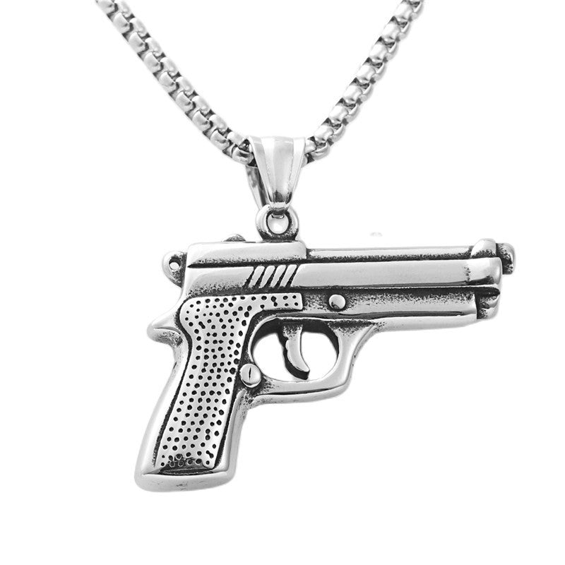 Personalized Punk Titanium Steel Gun Pendant Necklace for Men - Retro Trendy Design