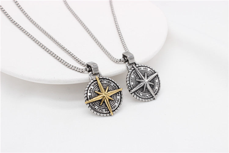 Cross Compass Pendant Necklace For Travelers Unisex Personalized Titanium Steel By Planderful