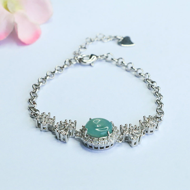 Blue Water Jadeite Peace Buckle Pavé-Style Bracelet