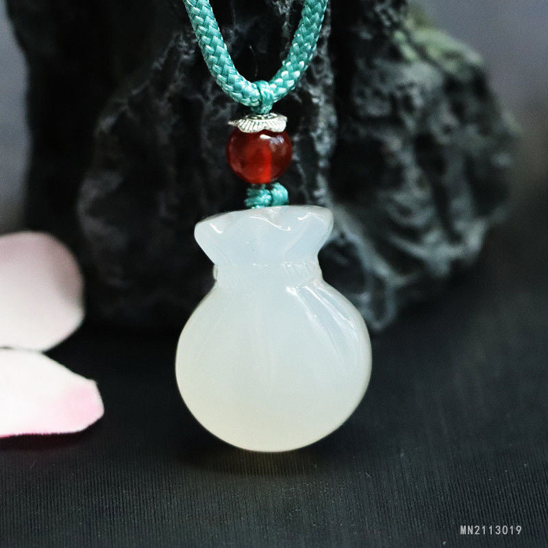 White Chalcedony Fortune Bag Pendant