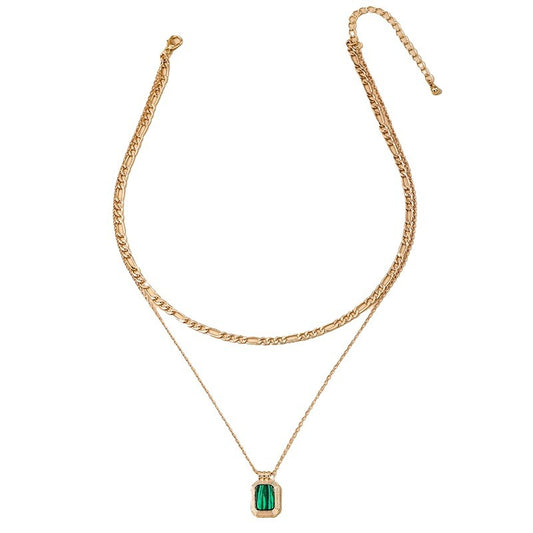 Elegant Vienna Verve Double Layer Green Stone Pendant Necklace