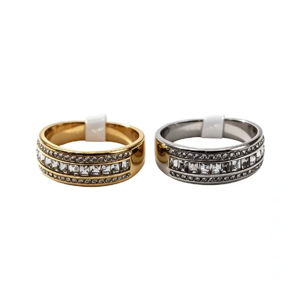 Zircon Row Titanium Steel Ring