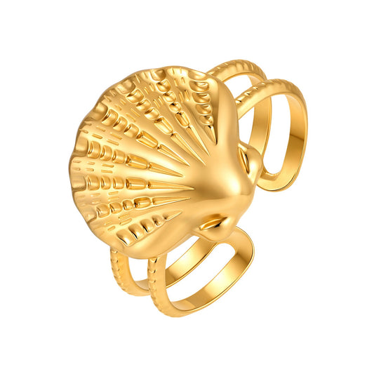 Hot-Selling Ocean Wind Stainless Steel Shell Texture Opening Ring
