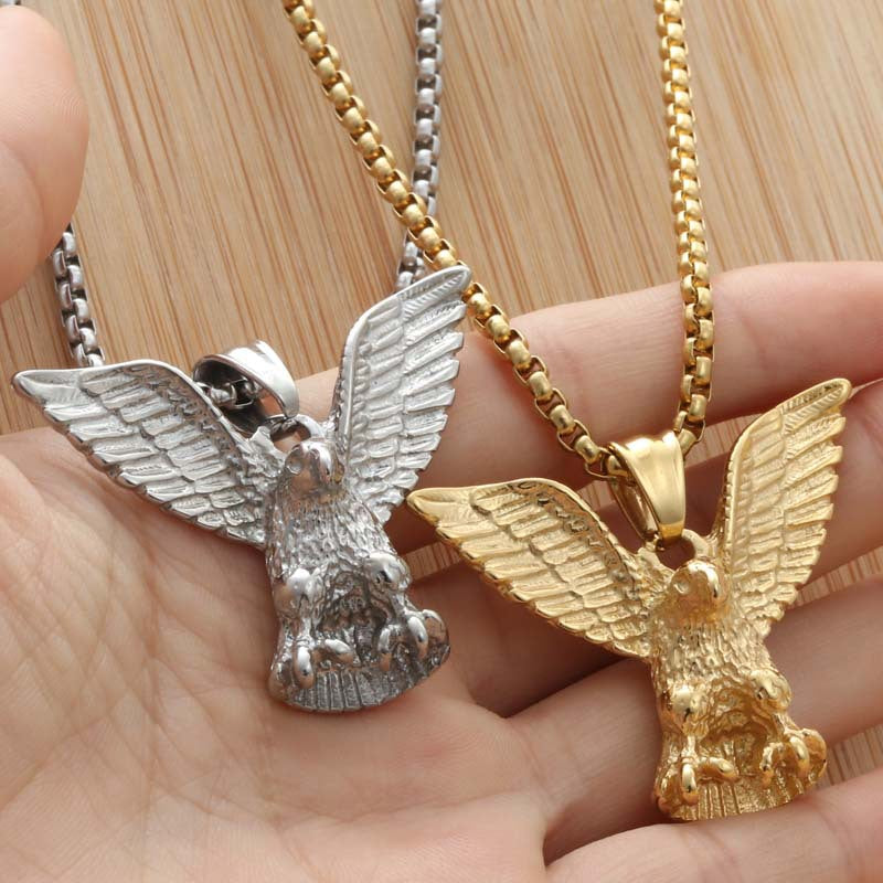Personalized Titanium Steel Eagle Wing Pendant Necklace for Men - Retro Punk Style by Planderful