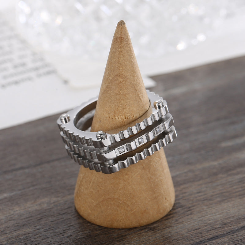 Planderful Mechanical Hip Hop Ring Zircon Gear Mens Ring