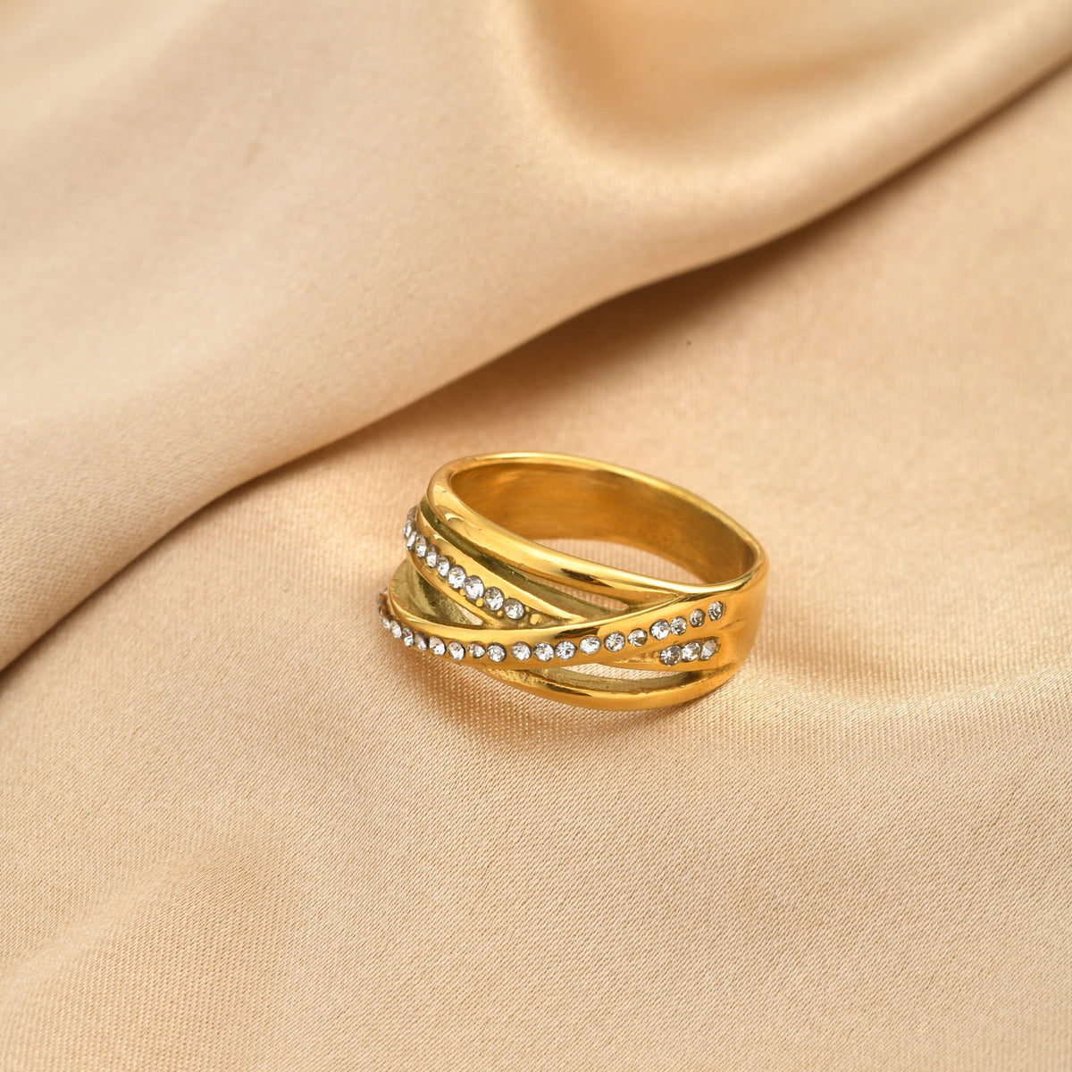 Staggered Birdcage Ring Women's Index Finger Stainless Steel Zircon