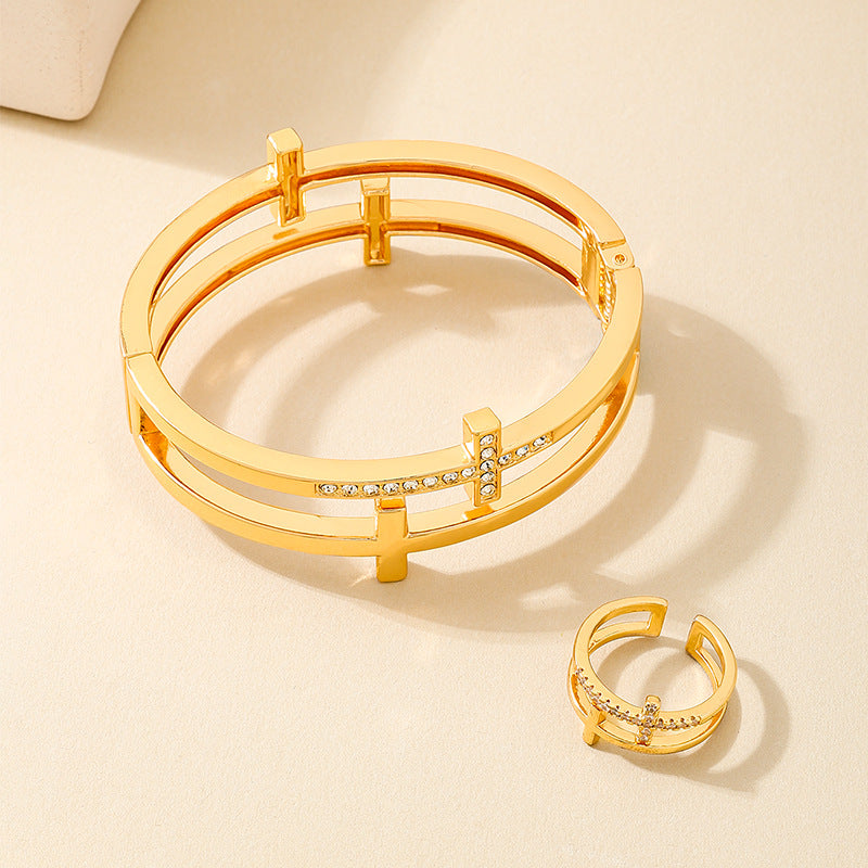 Planderful Vienna Verve Jewelry Set – Retro Metal Design with Zircon-Studded Accent