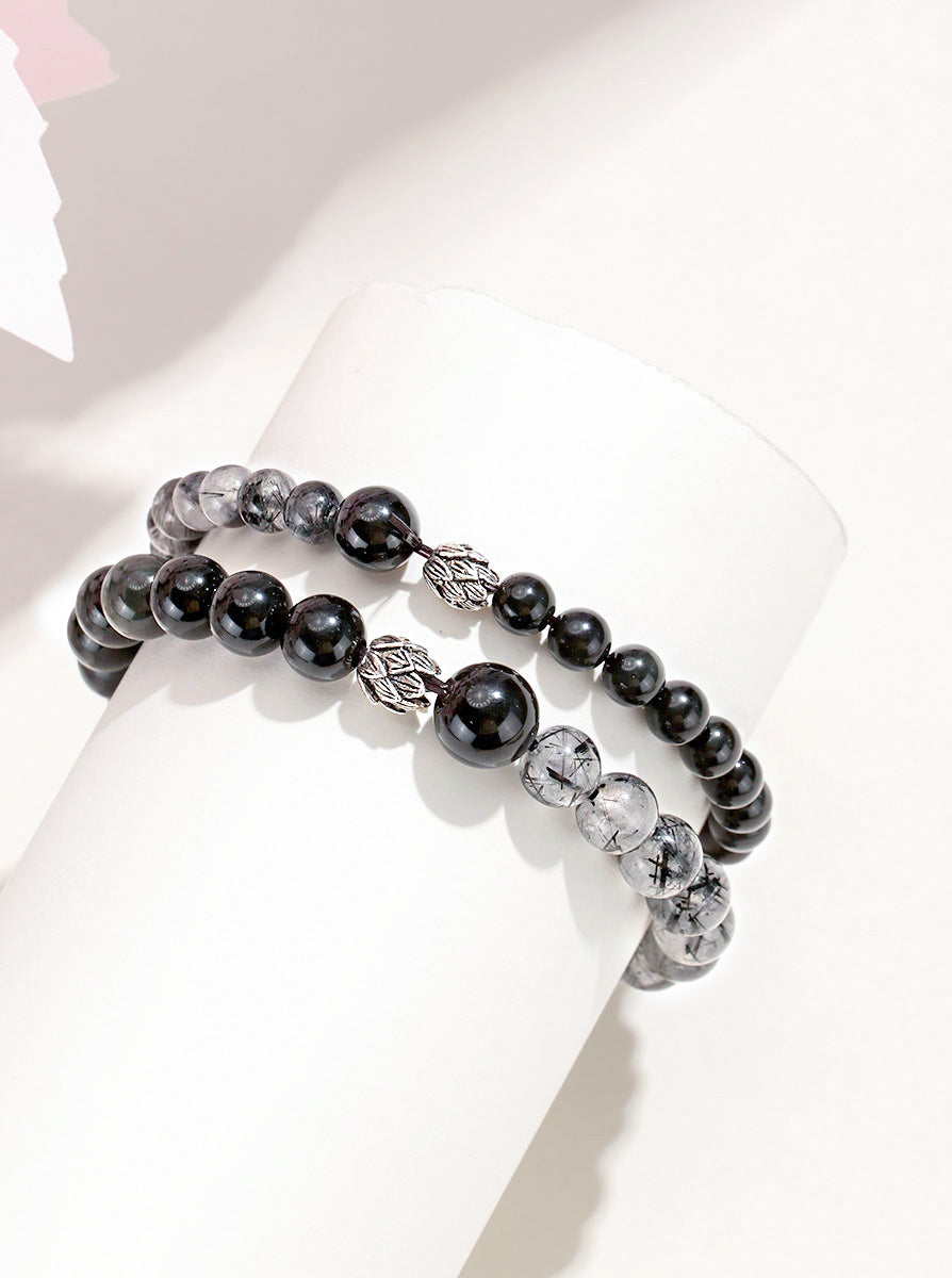 Obsidian Couple Bead Bracelet