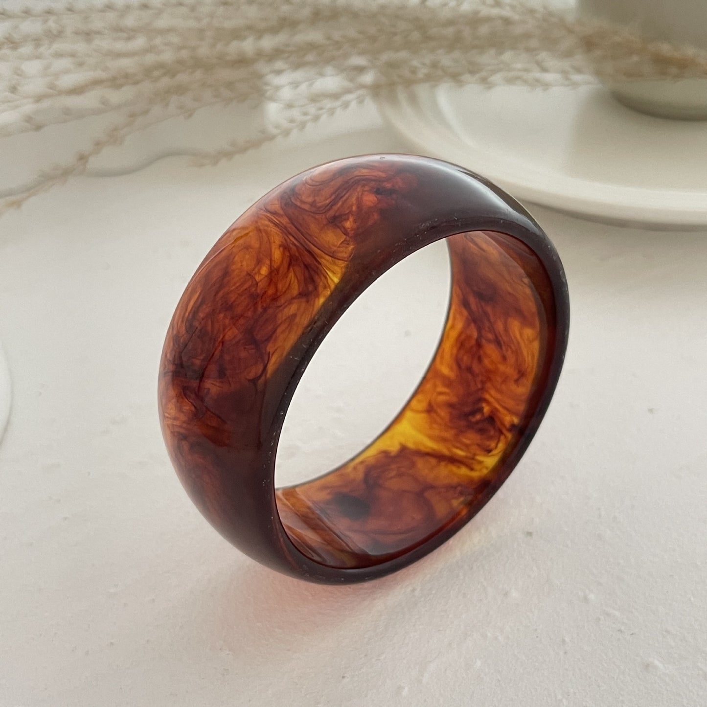 Planderful Vienna Verve Translucent Acrylic Wide Bracelet For Women With Irregular Round Statement Design
