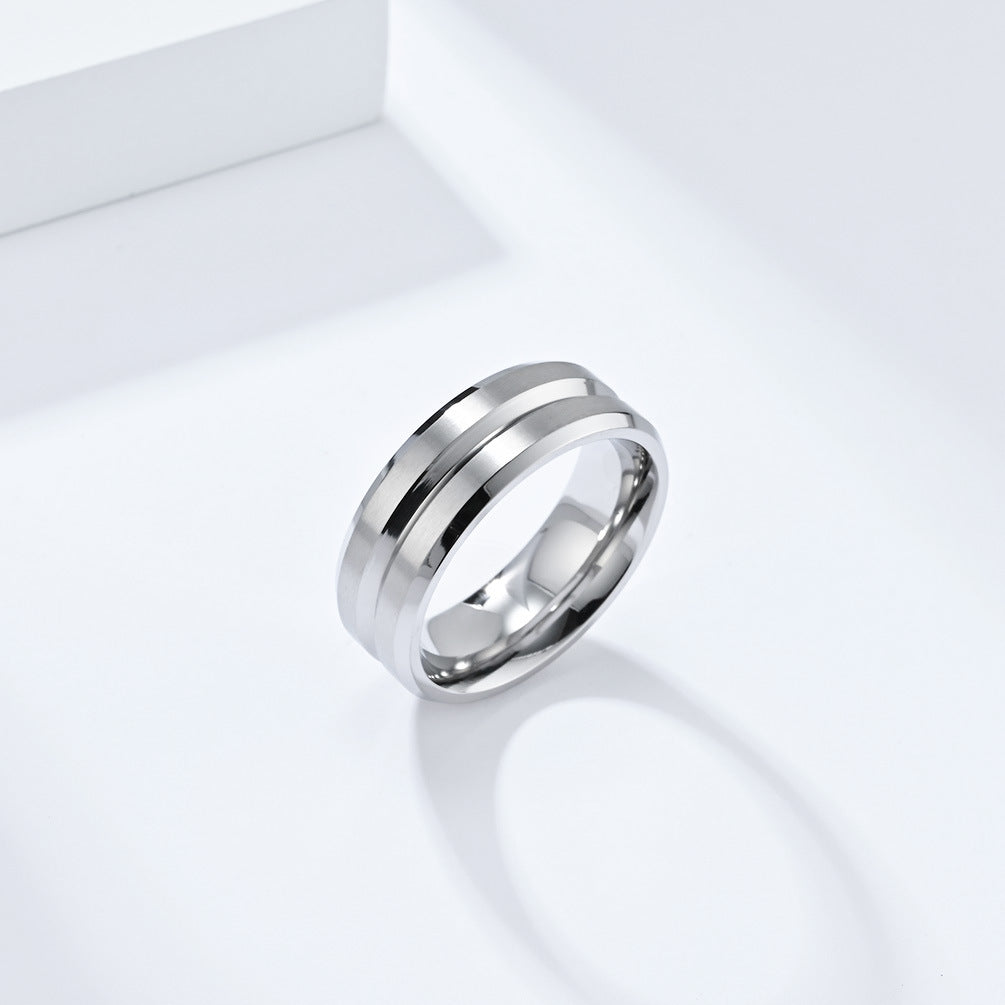 Cross-Border Simple Groove Brushed Stainless Steel Ring