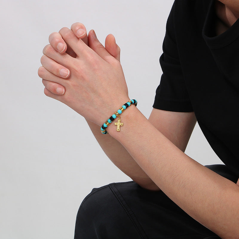 Planderful Turquoise Bohemian Beaded Unisex Cross Bracelet