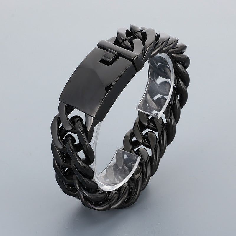 18mm Double-Woven Four-Sided Grinding Cuban Chain Polished Men's Bracelet
