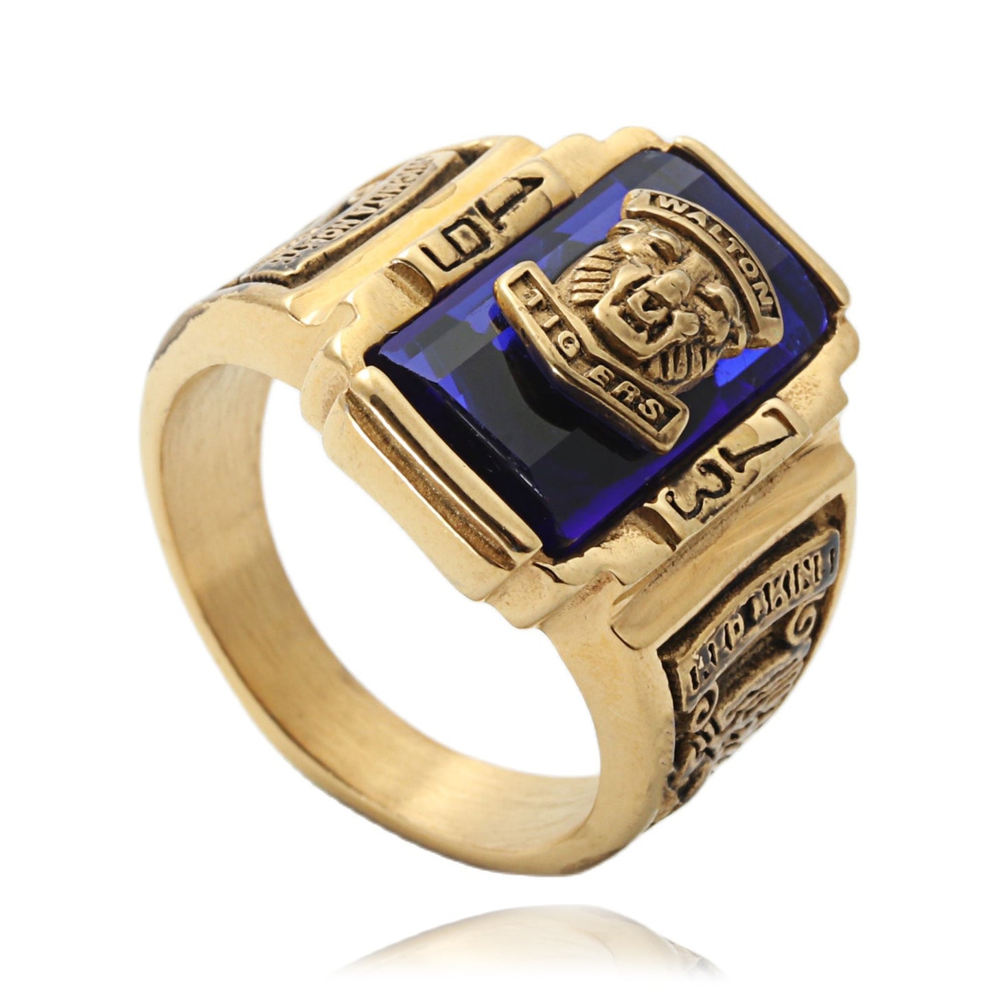 Titanium Steel Multi-Color Gemstone Lion Ring for Men - Retro Punk Style