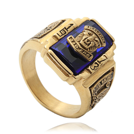 Titanium Steel Multi-Color Gemstone Lion Ring for Men - Retro Punk Style