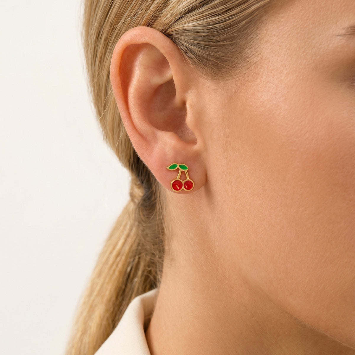 Cute Dopamine Stainless Steel Cherry Stud Earrings Necklace Set Sweet Daily Gift