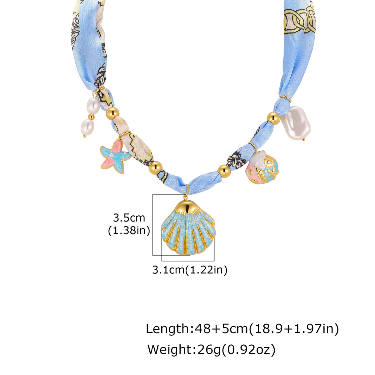 European – American Bohemian Stainless Steel Imitation Pearl Sunflower Printing Silk Necklace