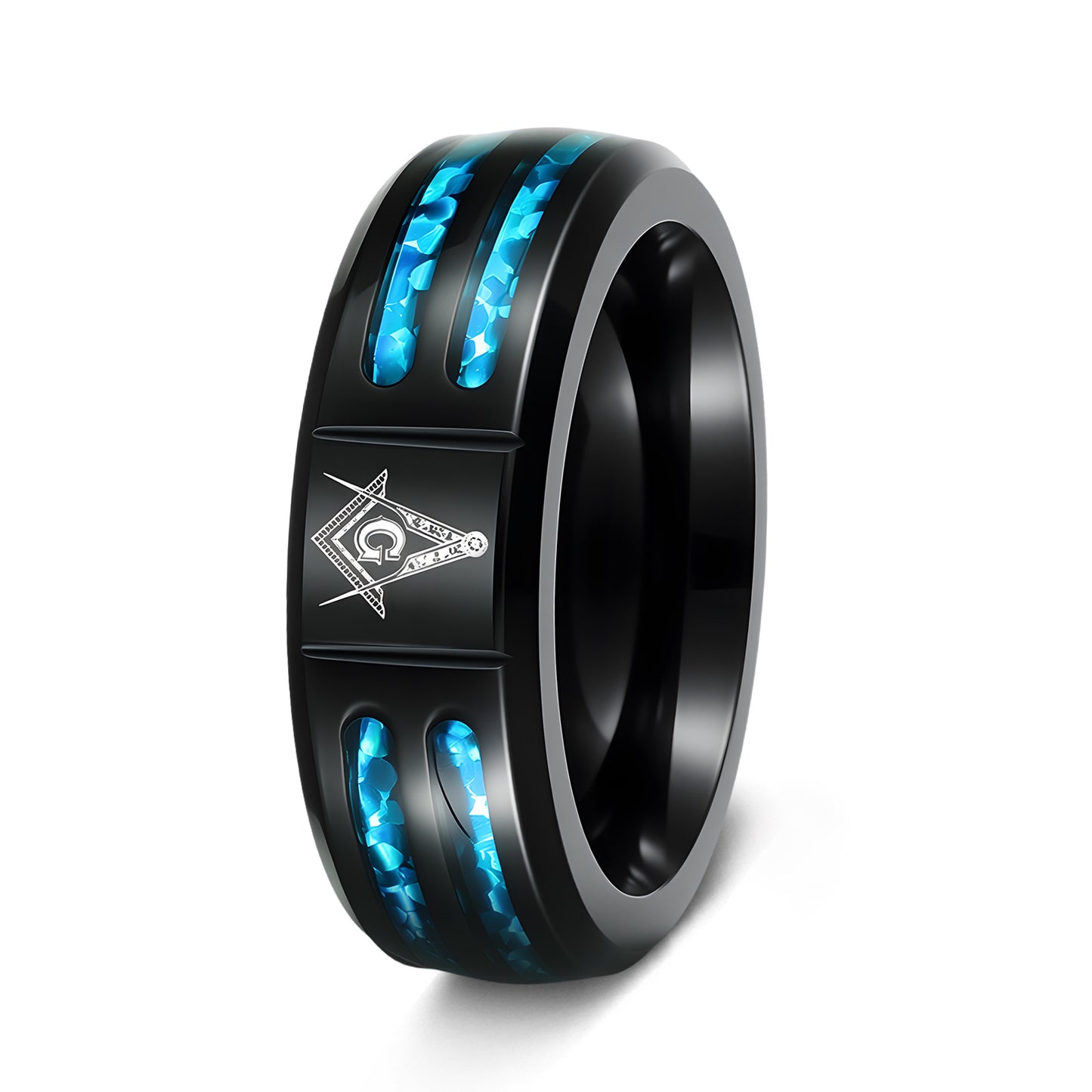 Planderful Masonic Opal Cross Ring For Men And Unisex Inlaid Blue Imitation Opal Shield Steel