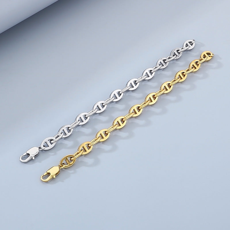 Planderful Mens Stainless Steel Pig Nose Chain Bracelet