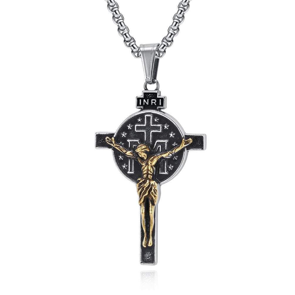 Planderful Cross Necklace For Men Durable Titanium Steel Retro Pendant For Everyday Style