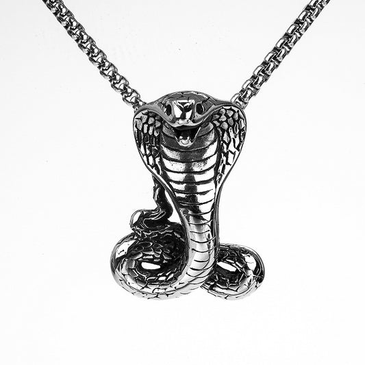 European And American Retro Men's Stainless Steel Mamba Cobra Pendant Necklace