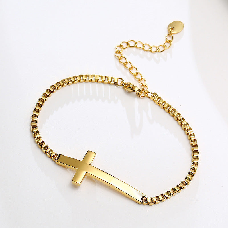Stainless Steel Cross Box Chain Bracelet Steel Women's Jewelry