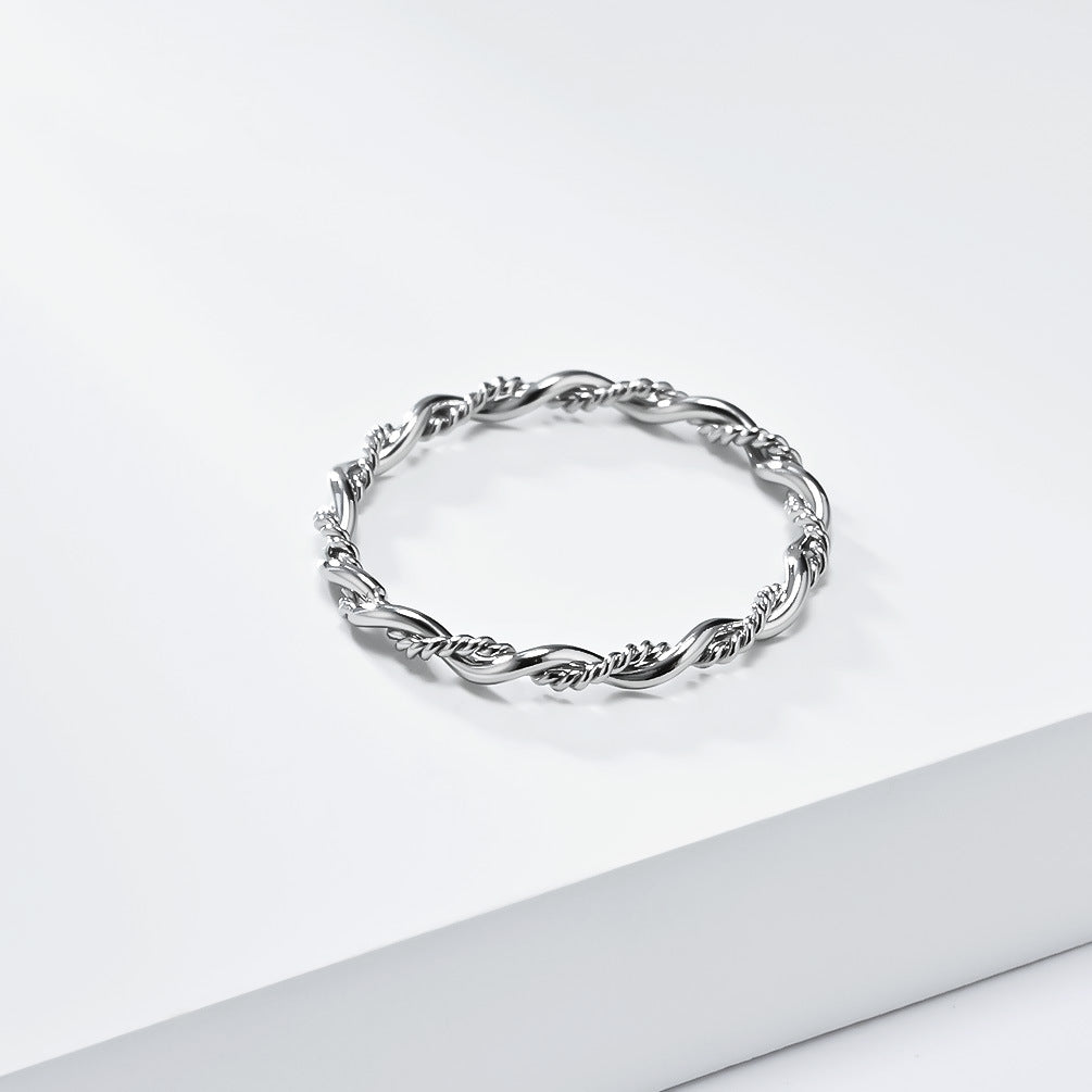 Planderful Titanium Steel Ring for Women Double Strand Woven Twist Tarnish Resistant Jewelry