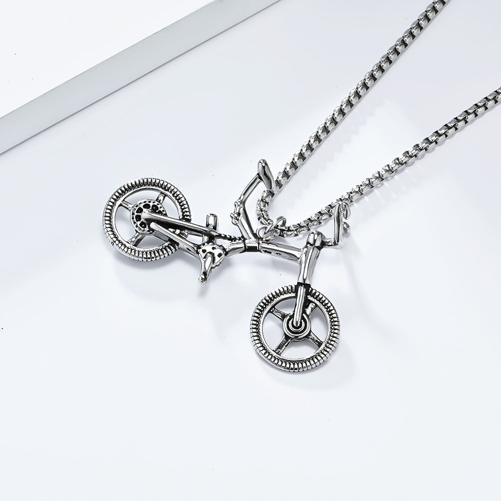 Planderful Steel Bike Pendant Necklace For Cycling Fans Durable Titanium Finish Gift Idea