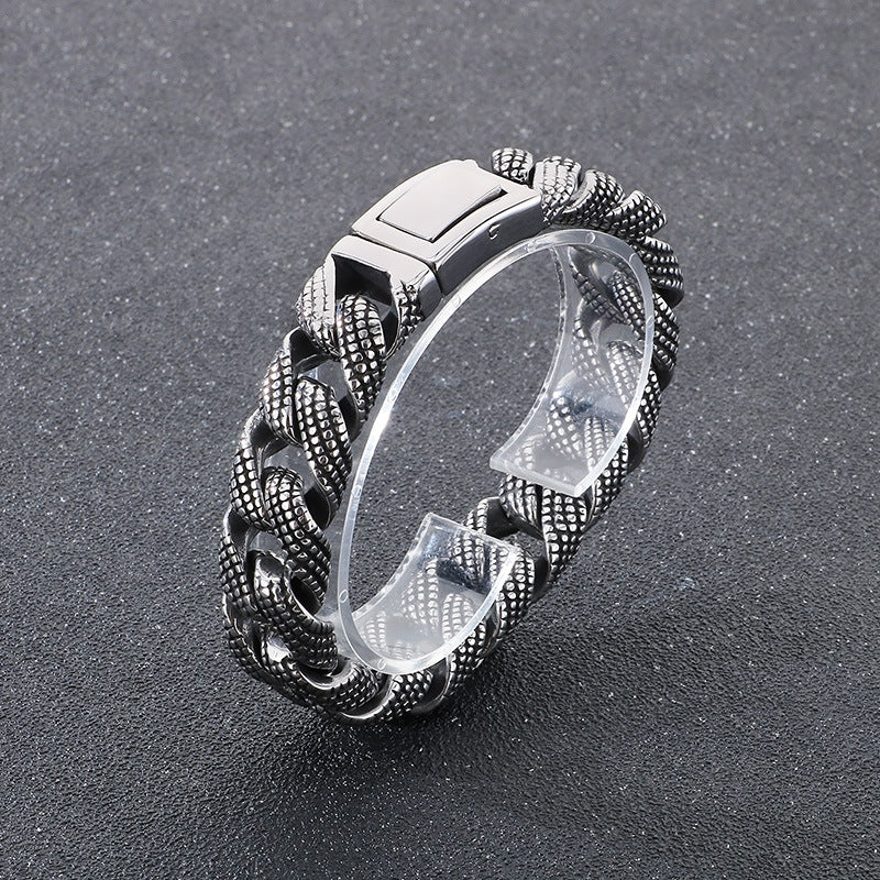Planderful Titanium Steel Retro Cuban Chain Bracelet Men
