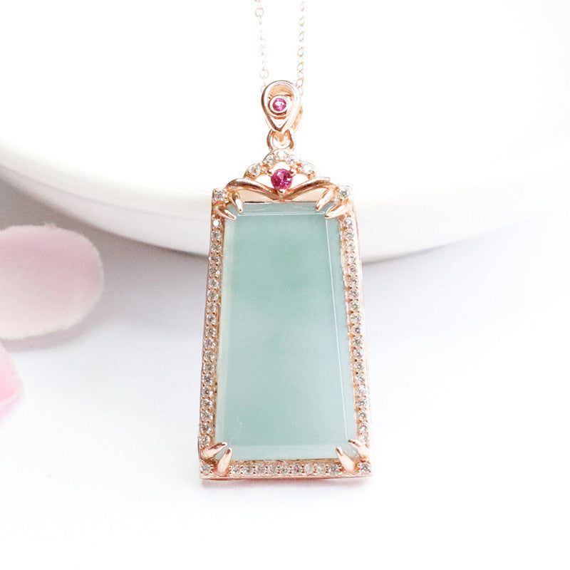 Emerald and Jade Trapezoid Necklace with Zircon Accents