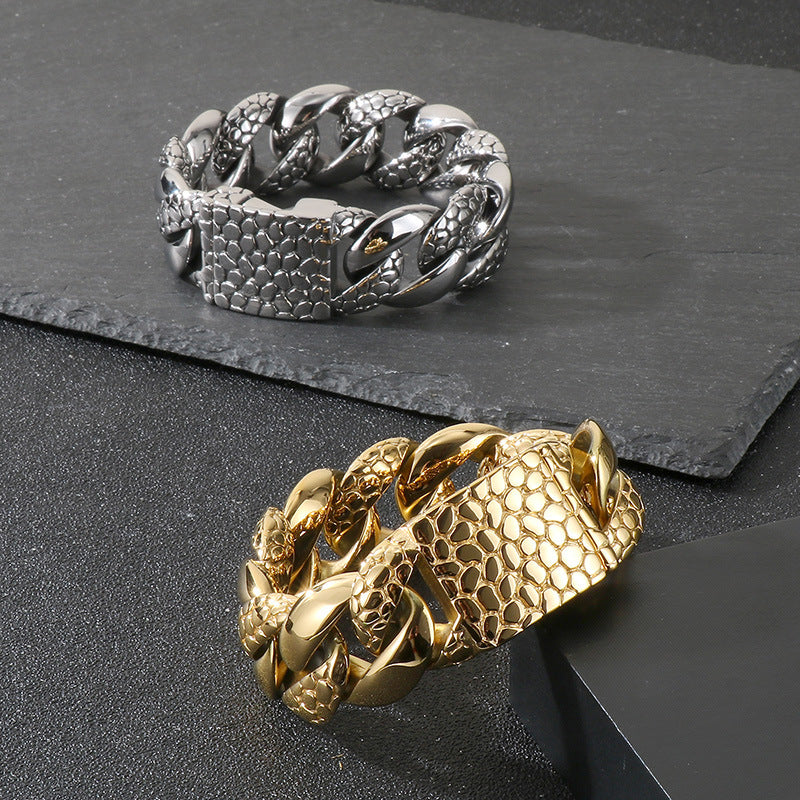 Planderful Bold Cuban Chain Bracelet For Men Titanium Thick