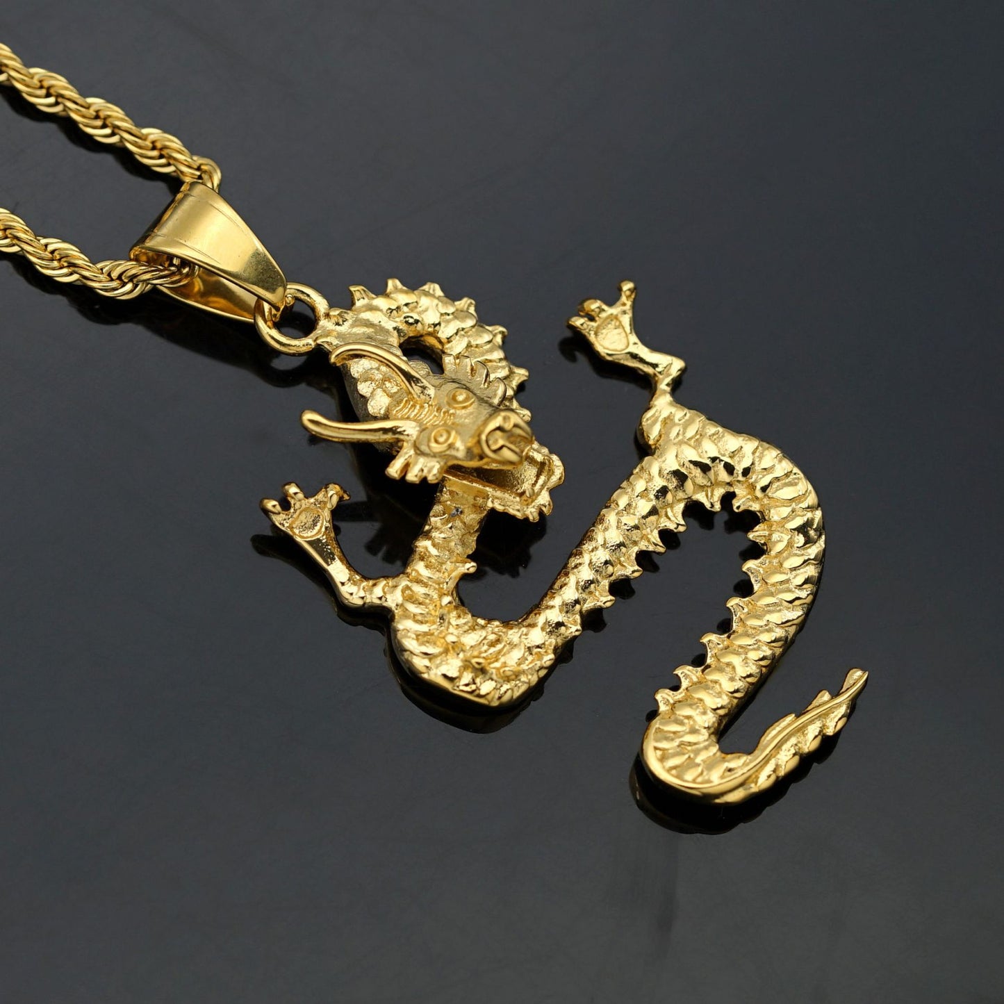Steel Necklace – Vintage Dragon Pendant For Him Everyday Wear Chinese Zodiac Jewelry