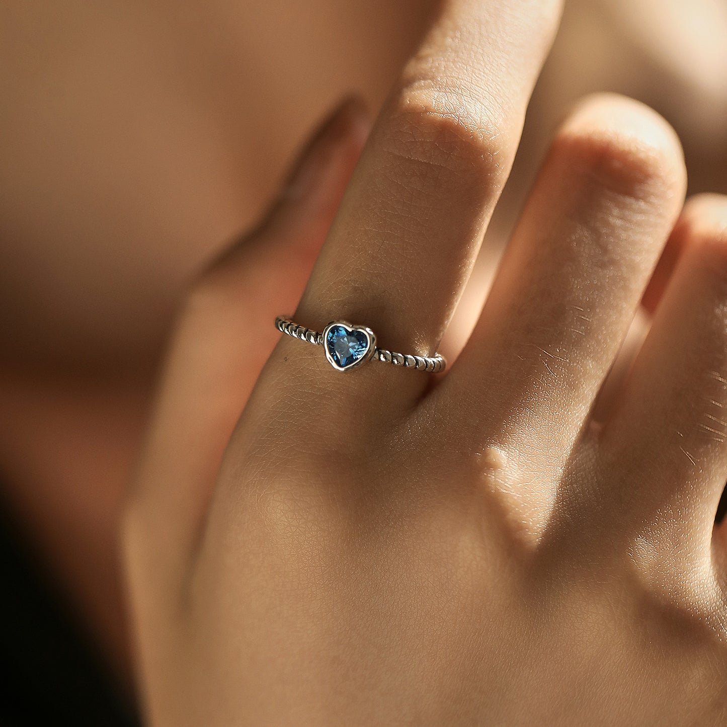 Navy Heart-shaped Sterling Silver Ring with Zircon Gem