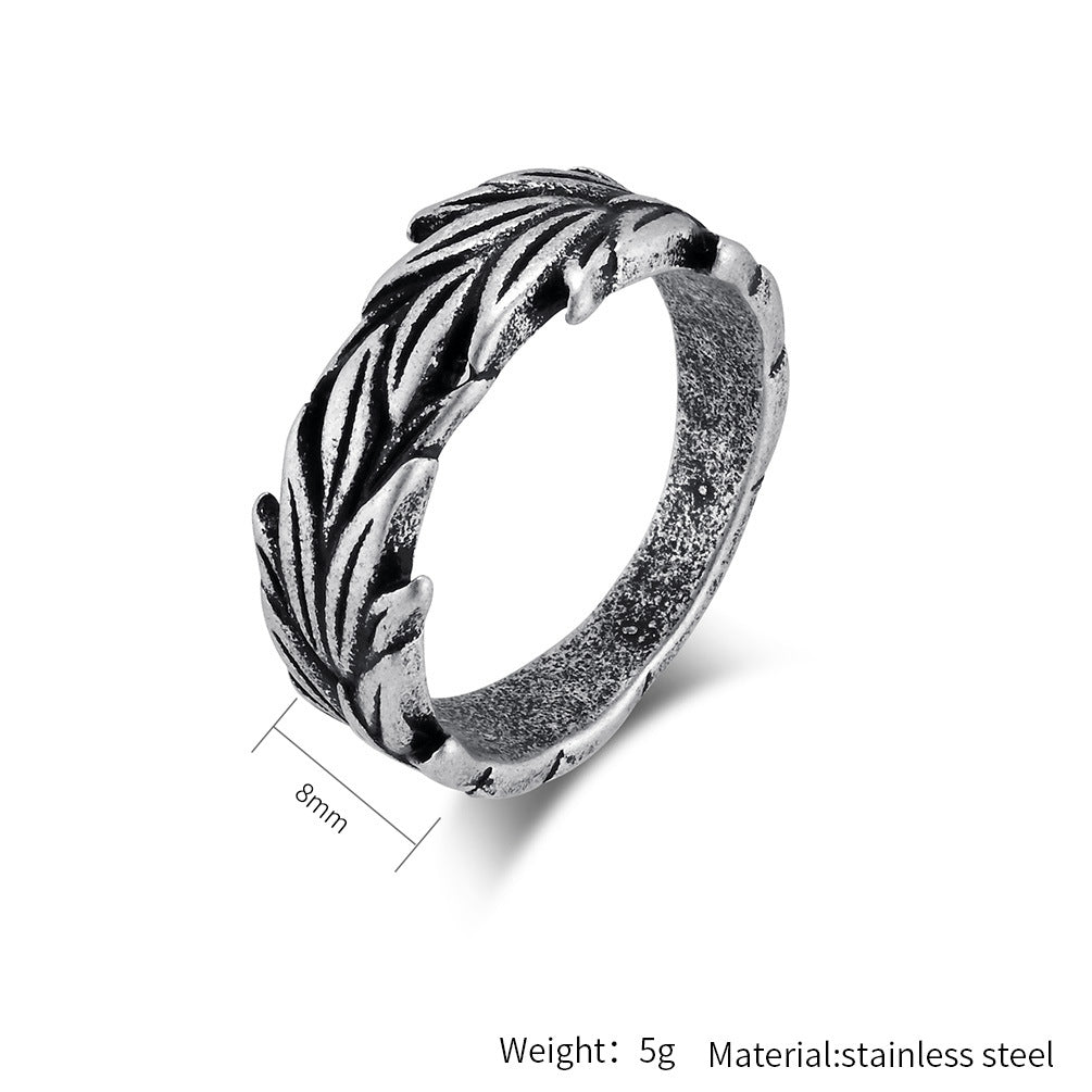 Planderful Men's Ring Retro Personalized Hemp Leaf Pattern Titanium Steel Jewelry For Gents Everyday Genie Collection