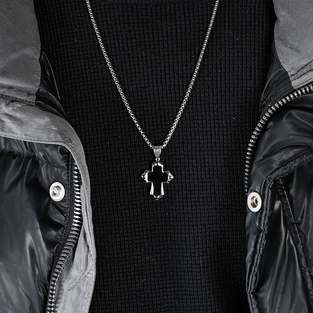 Planderful Cross Necklace Unisex Titanium Steel Oil Drip Finish Edgy Punk Hip Hop Pendant
