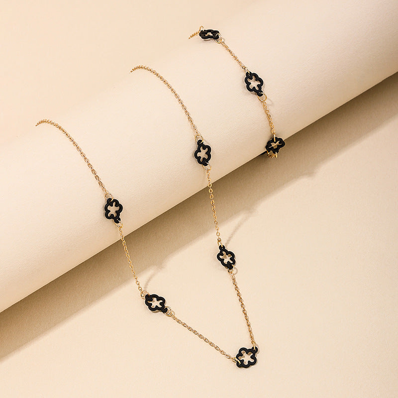 Summer Versatile Metal Clover Necklace Bracelet Set for Women