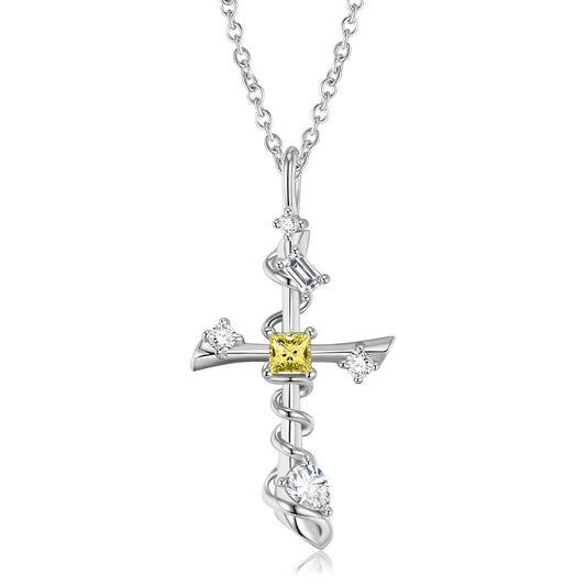 Cross Pendant with Zircon Silver Necklace