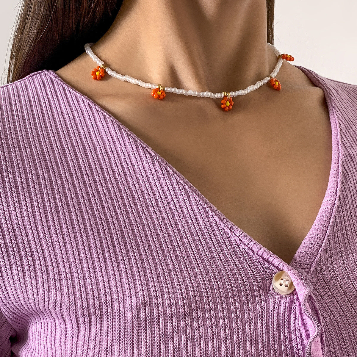 Planderful Vienna Verve Daisy Fringe Collarbone Necklace For Women Elegant Holiday Style