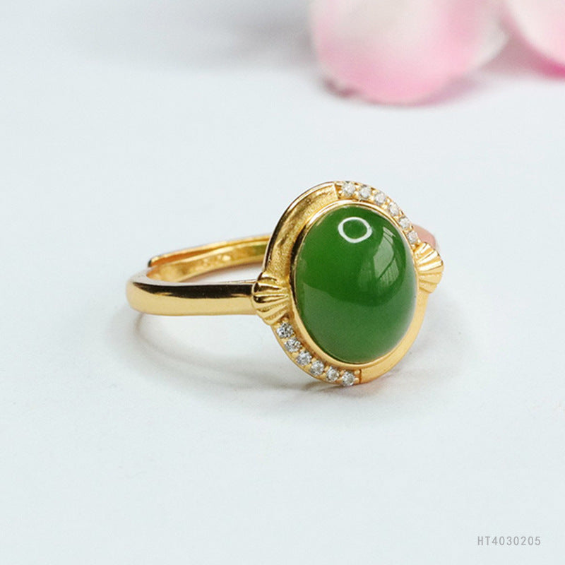 925 Sterling Silver Hetian Jasper Shell Ring